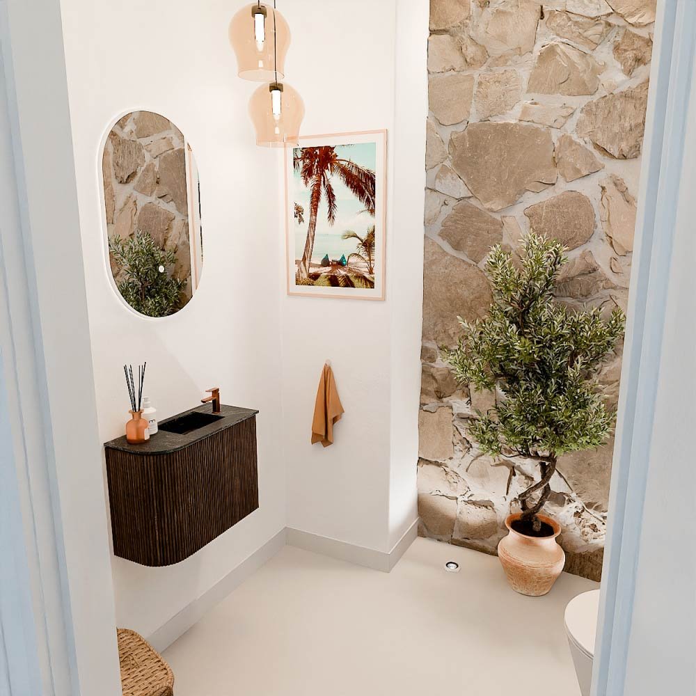 Mondiaz Toiletmeubel Joya Dlux Walnut - 51.6 cm - Wastafel FAYE Lava - 1 kraangat - Solid Surface - Met spoelbak Rechts - Afbeelding 5