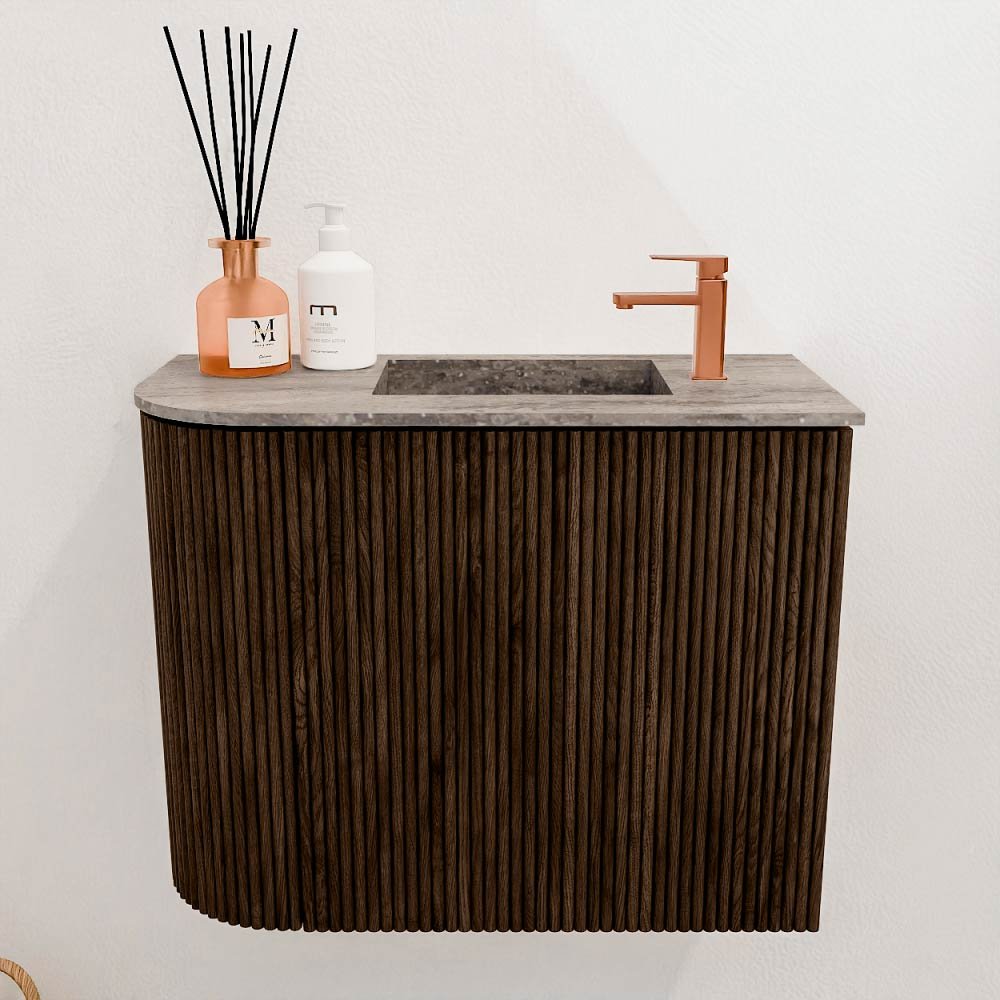 Mondiaz Toiletmeubel Joya Dlux Walnut - 51.6 cm - Wastafel FAYE Oza - 1 kraangat - Solid Surface - Met spoelbak Rechts - Afbeelding 2