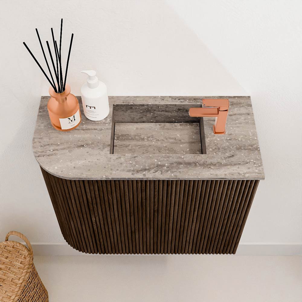 Mondiaz Toiletmeubel Joya Dlux Walnut - 51.6 cm - Wastafel FAYE Oza - 1 kraangat - Solid Surface - Met spoelbak Rechts - Afbeelding 3