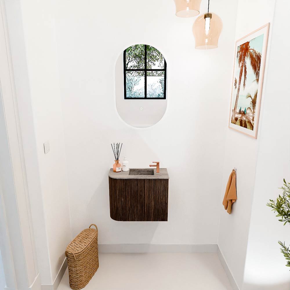 Mondiaz Toiletmeubel Joya Dlux Walnut - 51.6 cm - Wastafel FAYE Oza - 1 kraangat - Solid Surface - Met spoelbak Rechts - Afbeelding 4