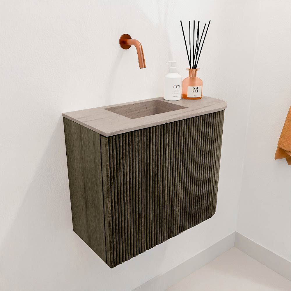 Mondiaz Toiletmeubel Joya Dlux Shadow - 51.6 cm - Wastafel FAYE Saba - Zonder kraangat(en) - Solid Surface - Met spoelbak Links