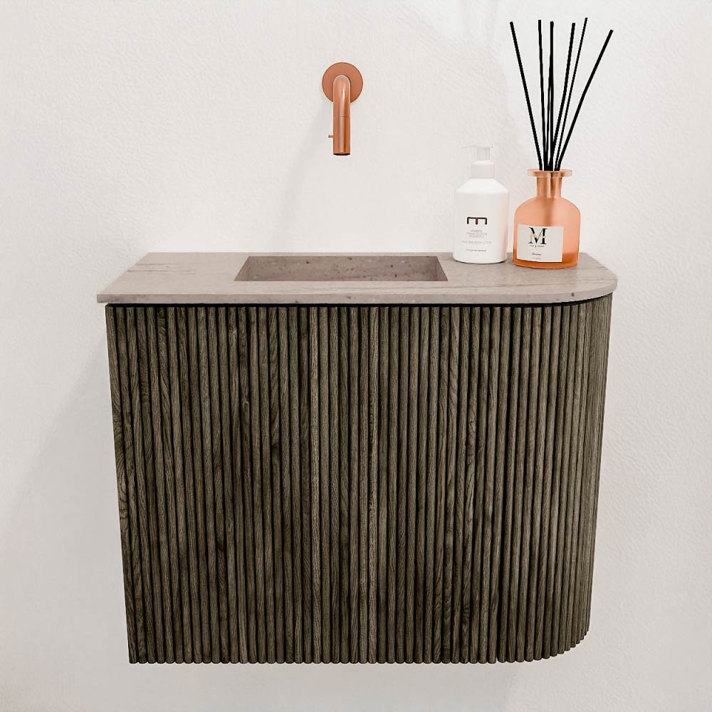 Mondiaz Toiletmeubel Joya Dlux Shadow - 51.6 cm - Wastafel FAYE Saba - Zonder kraangat(en) - Solid Surface - Met spoelbak Links - Afbeelding 2
