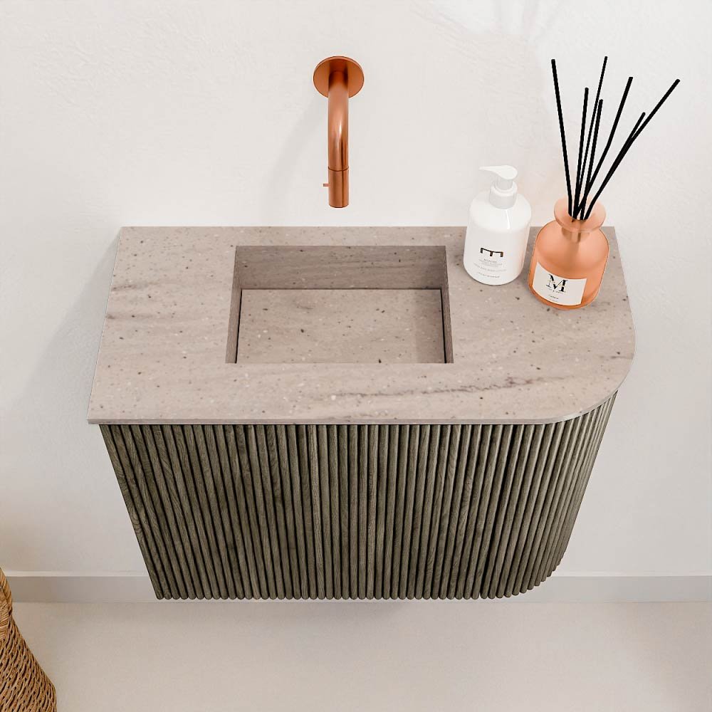 Mondiaz Toiletmeubel Joya Dlux Shadow - 51.6 cm - Wastafel FAYE Saba - Zonder kraangat(en) - Solid Surface - Met spoelbak Links - Afbeelding 3