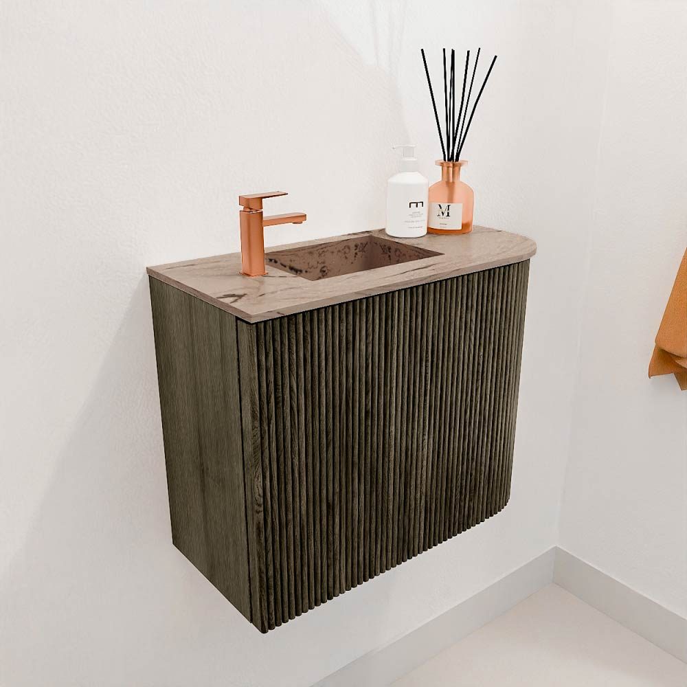 Mondiaz Toiletmeubel Joya Dlux Shadow - 51.6 cm - Wastafel FAYE Arena - 1 kraangat - Solid Surface - Met spoelbak Links
