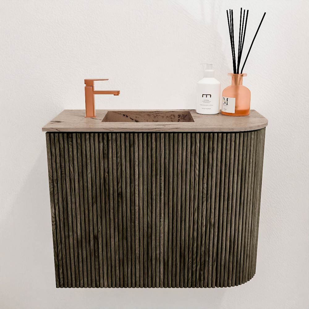 Mondiaz Toiletmeubel Joya Dlux Shadow - 51.6 cm - Wastafel FAYE Arena - 1 kraangat - Solid Surface - Met spoelbak Links - Afbeelding 2