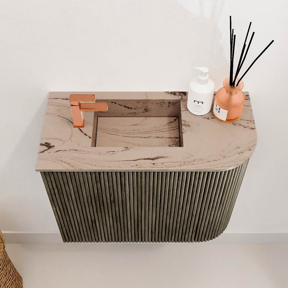 Mondiaz Toiletmeubel Joya Dlux Shadow - 51.6 cm - Wastafel FAYE Arena - 1 kraangat - Solid Surface - Met spoelbak Links - Afbeelding 3