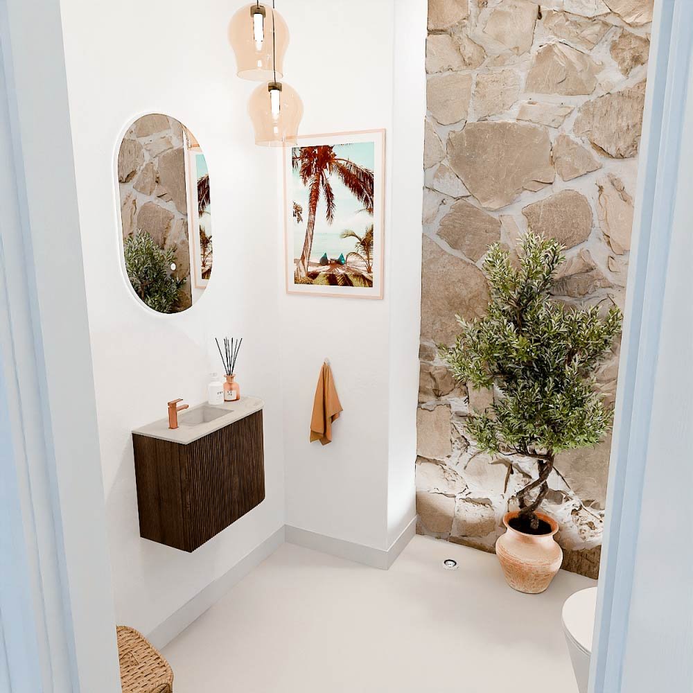Mondiaz Toiletmeubel Joya Dlux Walnut - 51.6 cm - Wastafel FAYE Opalo - 1 kraangat - Solid Surface - Met spoelbak Links - Afbeelding 5