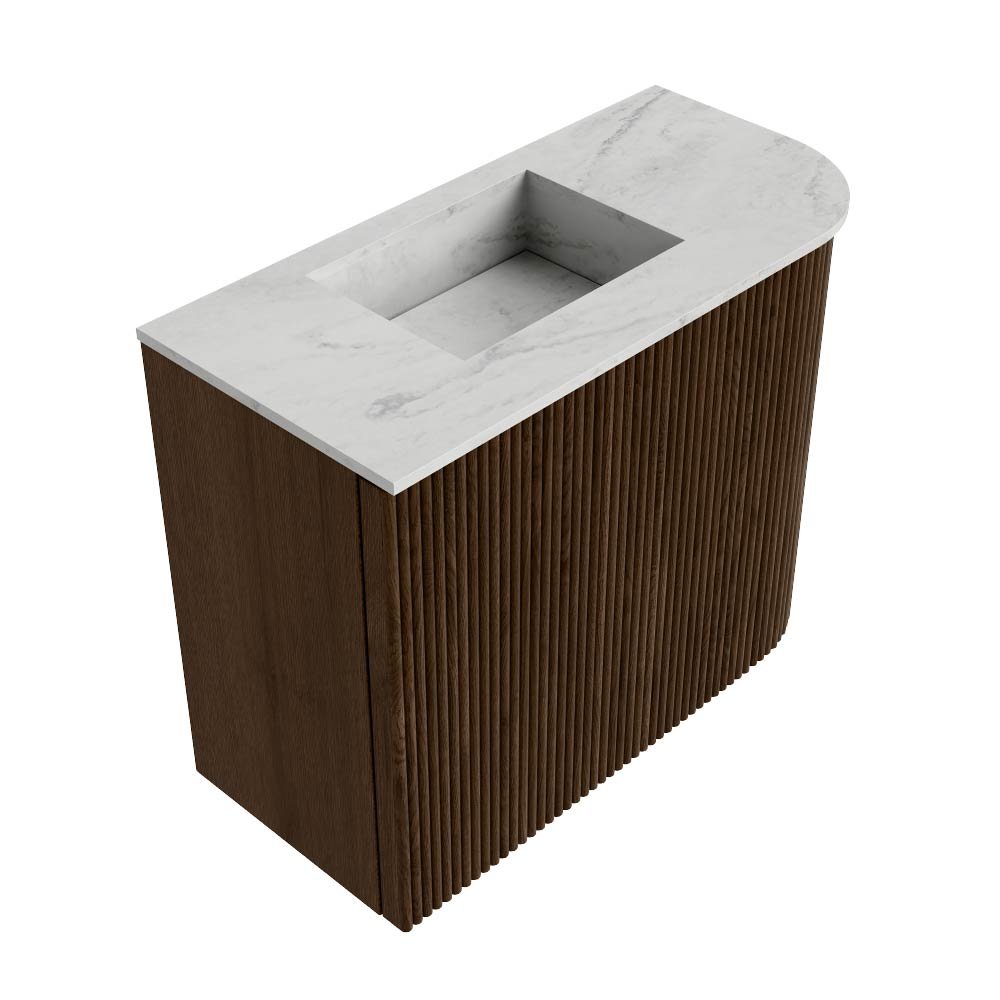 Mondiaz Toiletmeubel Joya Dlux Walnut - 51.6 cm - Wastafel FAYE Opalo - 1 kraangat - Solid Surface - Met spoelbak Links - Afbeelding 6