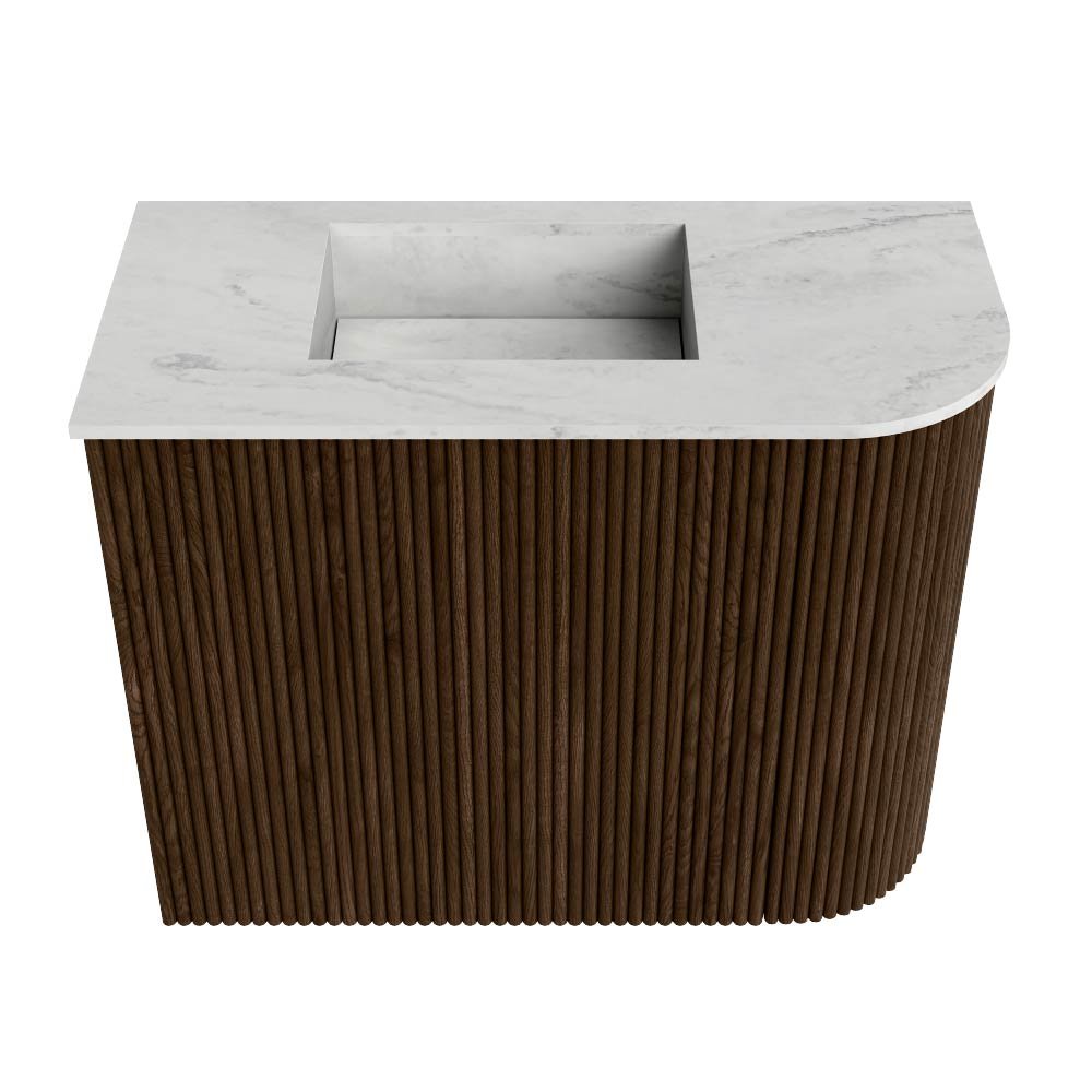 Mondiaz Toiletmeubel Joya Dlux Walnut - 51.6 cm - Wastafel FAYE Opalo - 1 kraangat - Solid Surface - Met spoelbak Links - Afbeelding 7