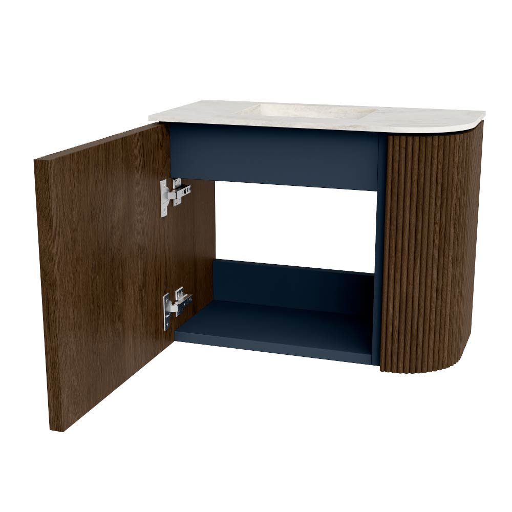 Mondiaz Toiletmeubel Joya Dlux Walnut - 51.6 cm - Wastafel FAYE Opalo - 1 kraangat - Solid Surface - Met spoelbak Links - Afbeelding 9