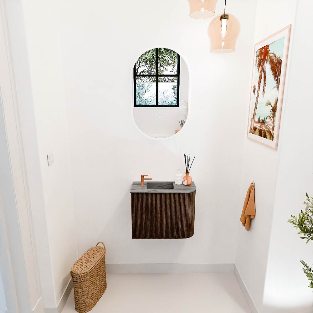 Mondiaz Toiletmeubel Joya Dlux Walnut - 51.6 cm - Wastafel FAYE Sombra - 1 kraangat - Solid Surface - Met spoelbak Links - Afbeelding 4