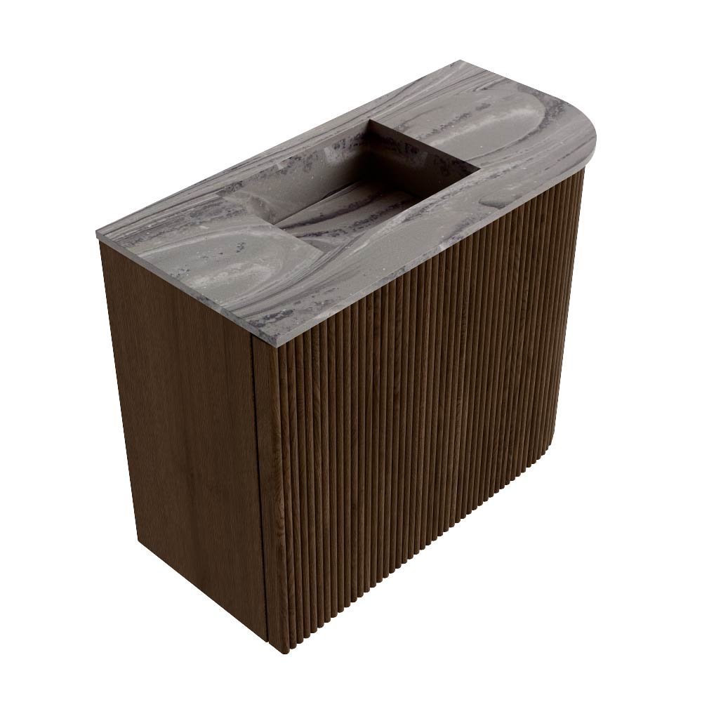 Mondiaz Toiletmeubel Joya Dlux Walnut - 51.6 cm - Wastafel FAYE Sombra - 1 kraangat - Solid Surface - Met spoelbak Links - Afbeelding 6