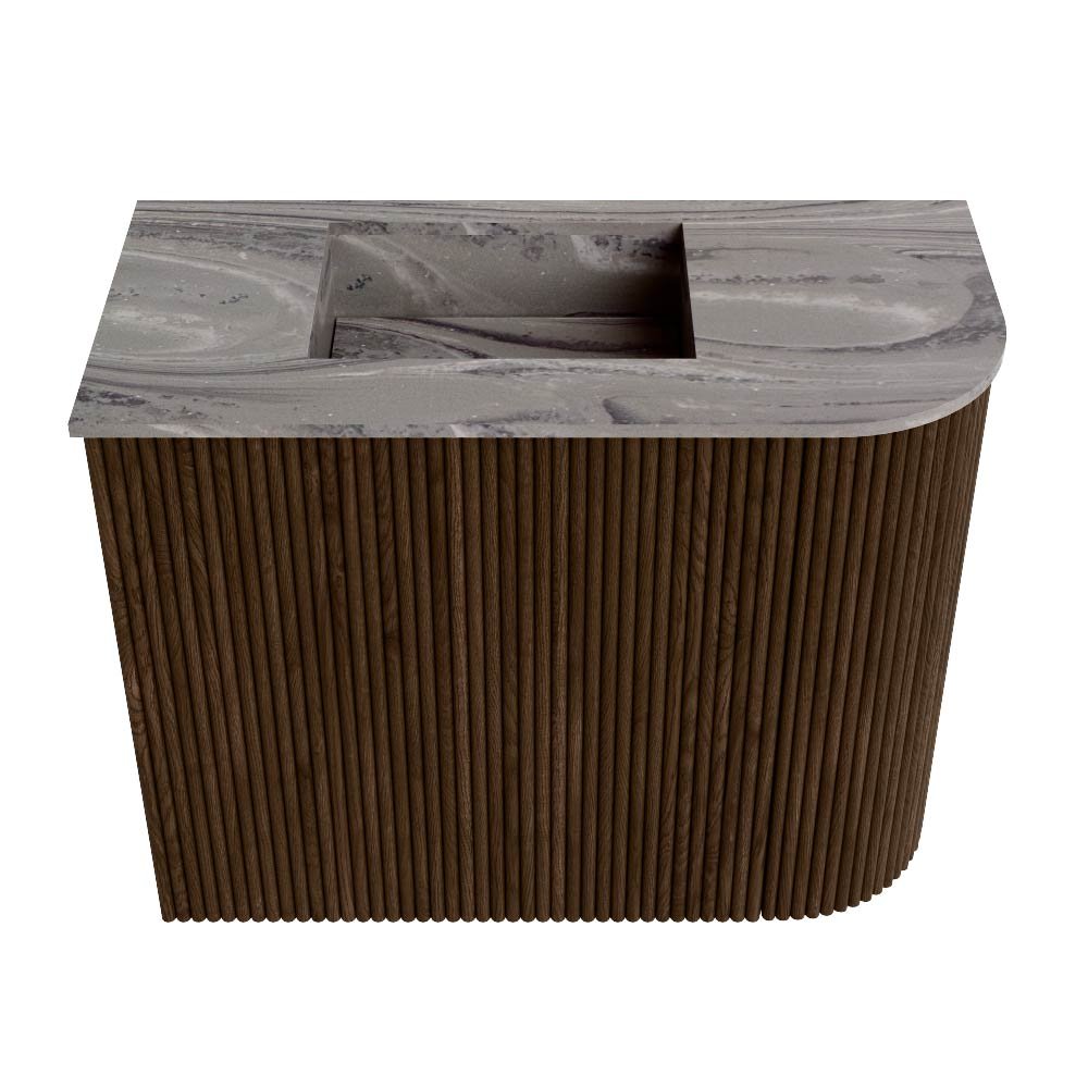 Mondiaz Toiletmeubel Joya Dlux Walnut - 51.6 cm - Wastafel FAYE Sombra - 1 kraangat - Solid Surface - Met spoelbak Links - Afbeelding 7