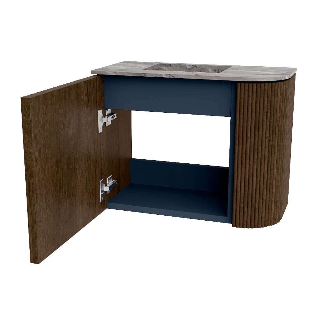 Mondiaz Toiletmeubel Joya Dlux Walnut - 51.6 cm - Wastafel FAYE Sombra - 1 kraangat - Solid Surface - Met spoelbak Links - Afbeelding 9