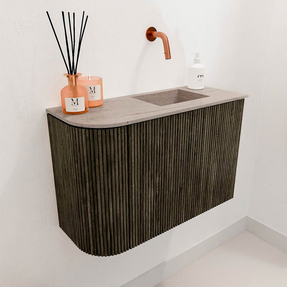 Mondiaz Toiletmeubel Joya Dlux Shadow - 61.6 cm - Wastafel FAYE Saba - Zonder kraangat(en) - Solid Surface - Met spoelbak Rechts