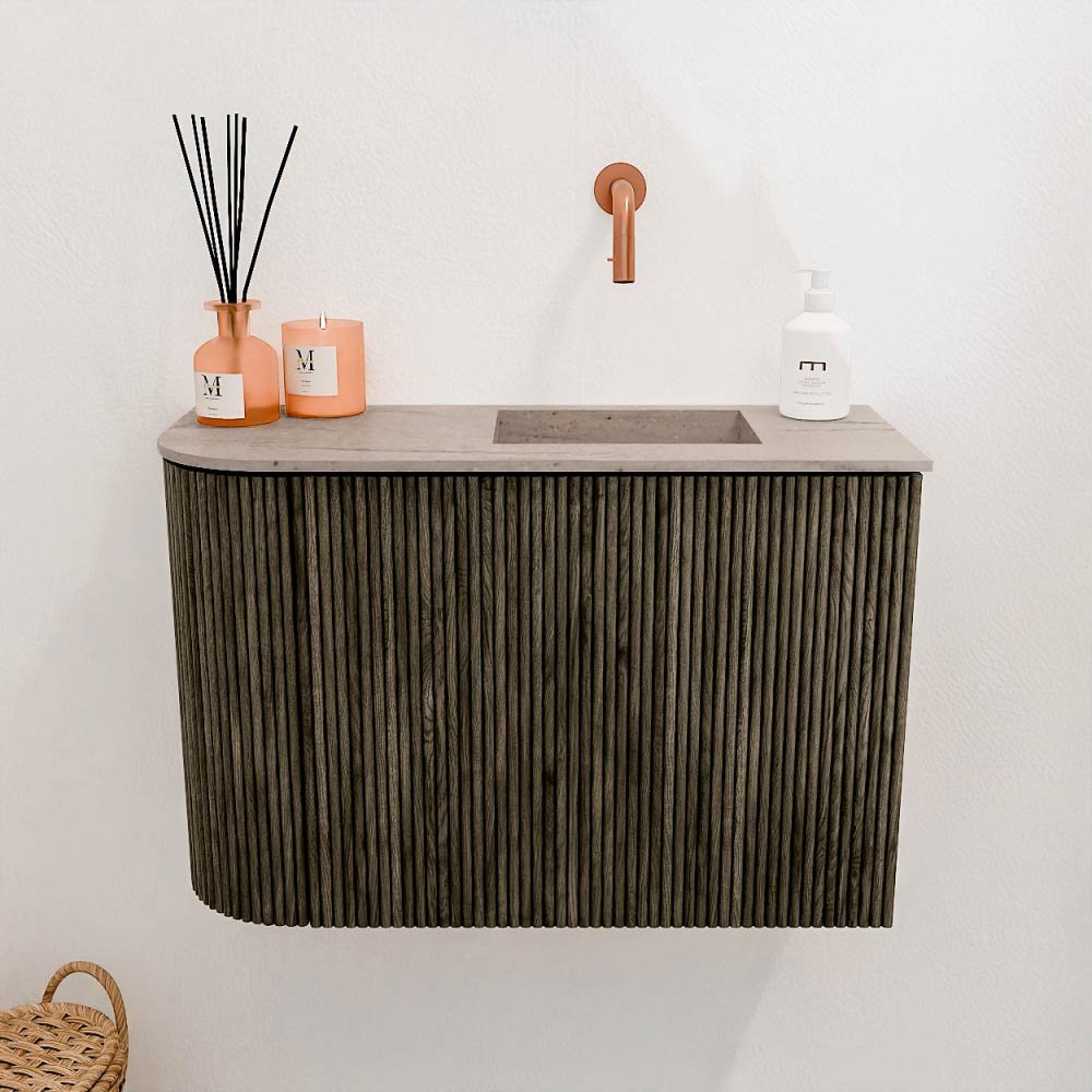 Mondiaz Toiletmeubel Joya Dlux Shadow - 61.6 cm - Wastafel FAYE Saba - Zonder kraangat(en) - Solid Surface - Met spoelbak Rechts - Afbeelding 2