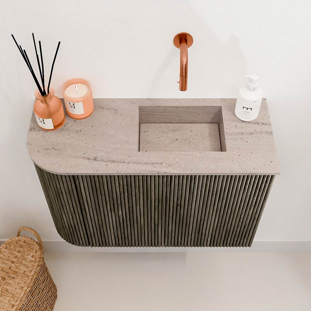 Mondiaz Toiletmeubel Joya Dlux Shadow - 61.6 cm - Wastafel FAYE Saba - Zonder kraangat(en) - Solid Surface - Met spoelbak Rechts - Afbeelding 3