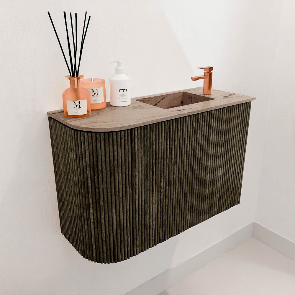 Mondiaz Toiletmeubel Joya Dlux Shadow - 61.6 cm - Wastafel FAYE Arena - 1 kraangat - Solid Surface - Met spoelbak Rechts