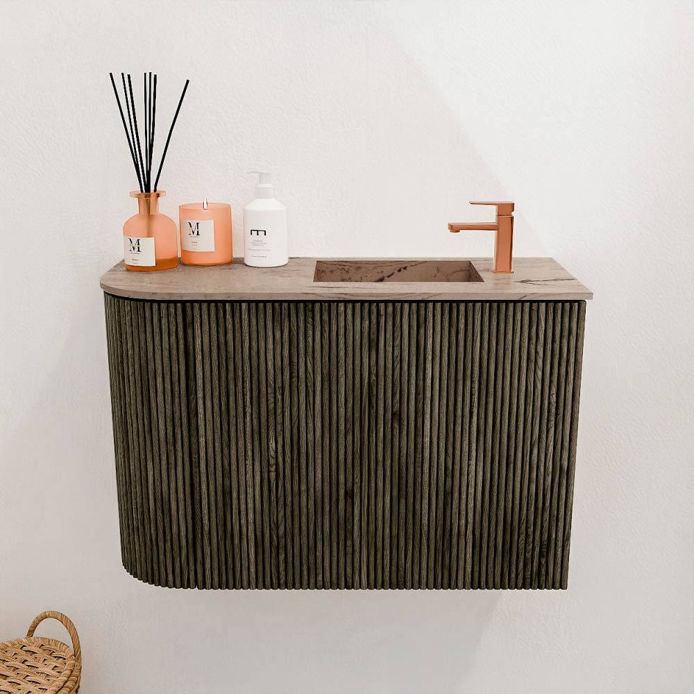 Mondiaz Toiletmeubel Joya Dlux Shadow - 61.6 cm - Wastafel FAYE Arena - 1 kraangat - Solid Surface - Met spoelbak Rechts - Afbeelding 2