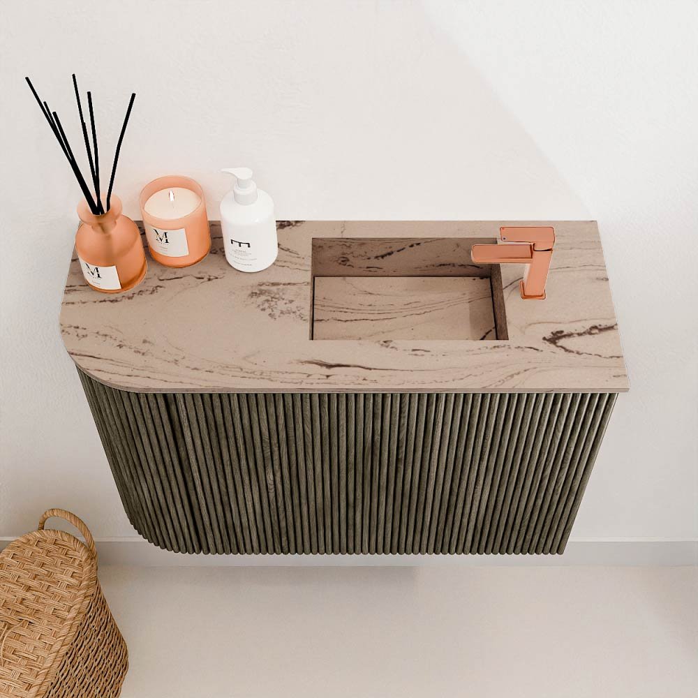 Mondiaz Toiletmeubel Joya Dlux Shadow - 61.6 cm - Wastafel FAYE Arena - 1 kraangat - Solid Surface - Met spoelbak Rechts - Afbeelding 3