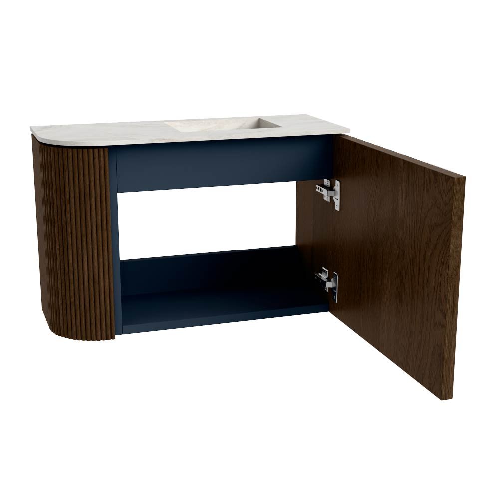 Mondiaz Toiletmeubel Joya Dlux Walnut - 61.6 cm - Wastafel FAYE Opalo - 1 kraangat - Solid Surface - Met spoelbak Rechts - Afbeelding 9