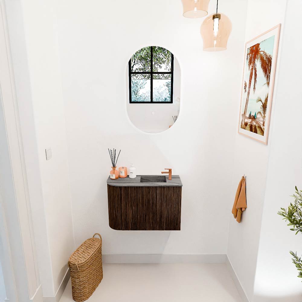 Mondiaz Toiletmeubel Joya Dlux Walnut - 61.6 cm - Wastafel FAYE Sombra - 1 kraangat - Solid Surface - Met spoelbak Rechts - Afbeelding 4