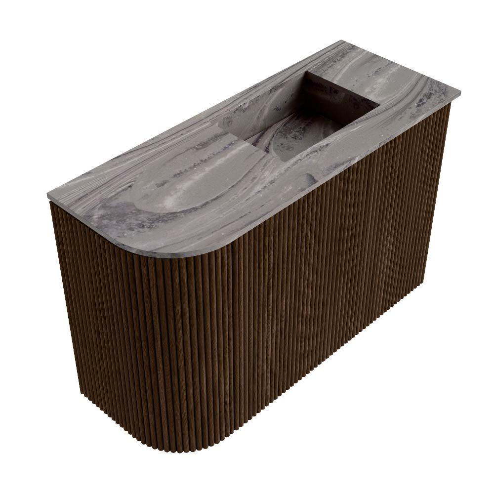 Mondiaz Toiletmeubel Joya Dlux Walnut - 61.6 cm - Wastafel FAYE Sombra - 1 kraangat - Solid Surface - Met spoelbak Rechts - Afbeelding 6