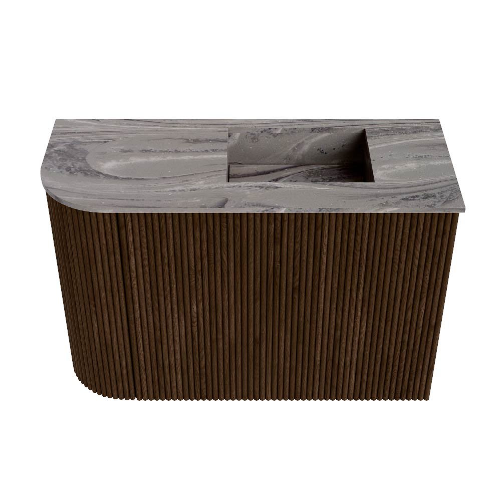 Mondiaz Toiletmeubel Joya Dlux Walnut - 61.6 cm - Wastafel FAYE Sombra - 1 kraangat - Solid Surface - Met spoelbak Rechts - Afbeelding 7