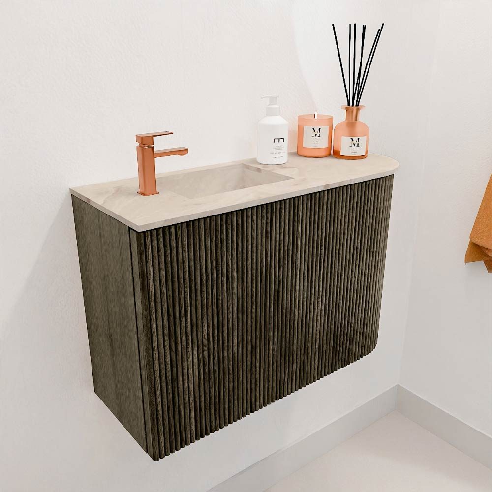 Mondiaz Toiletmeubel Joya Dlux Shadow - 61.6 cm - Wastafel FAYE Frappe - 1 kraangat - Solid Surface - Met spoelbak Links