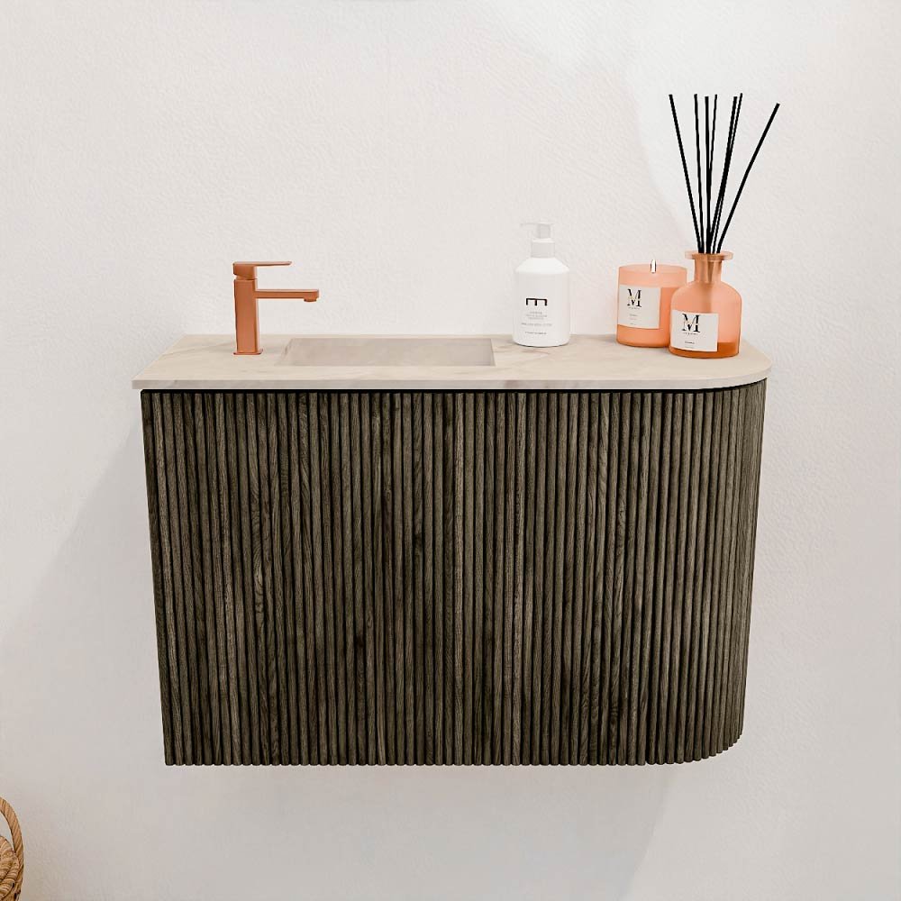 Mondiaz Toiletmeubel Joya Dlux Shadow - 61.6 cm - Wastafel FAYE Frappe - 1 kraangat - Solid Surface - Met spoelbak Links - Afbeelding 2