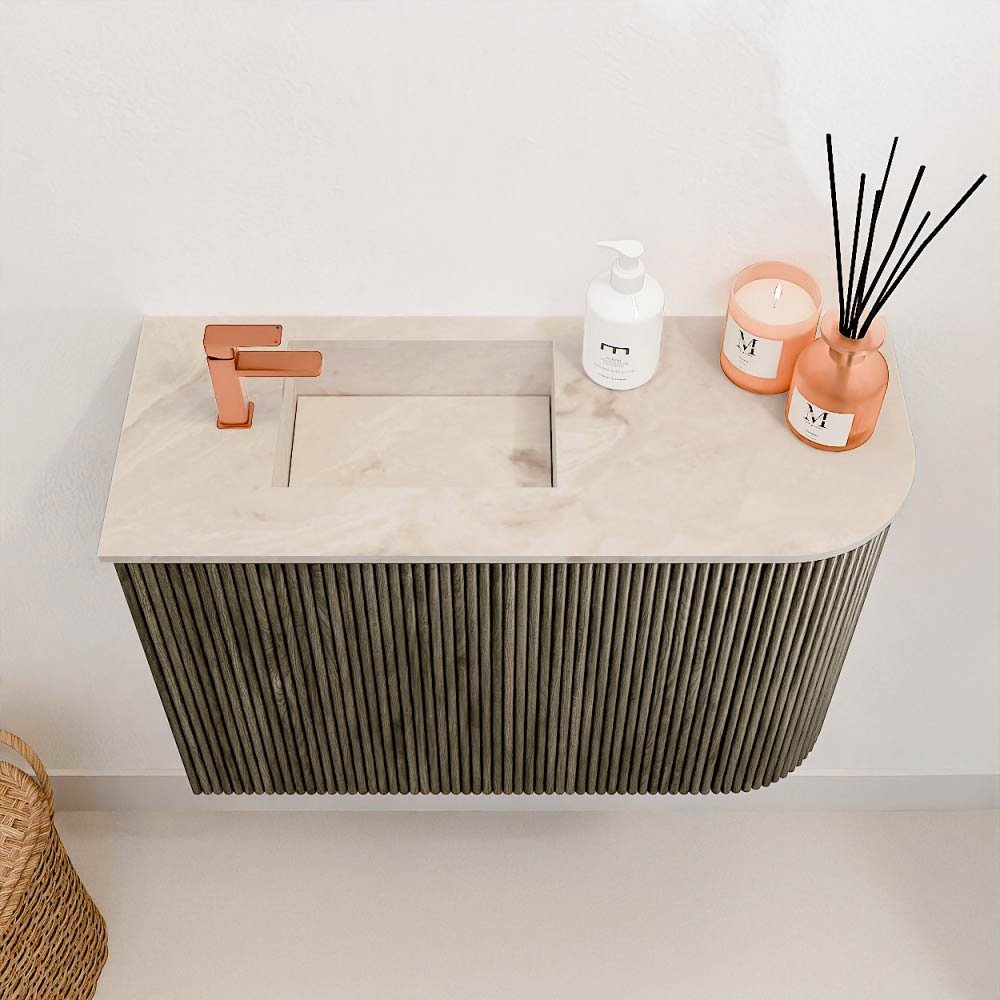 Mondiaz Toiletmeubel Joya Dlux Shadow - 61.6 cm - Wastafel FAYE Frappe - 1 kraangat - Solid Surface - Met spoelbak Links - Afbeelding 3