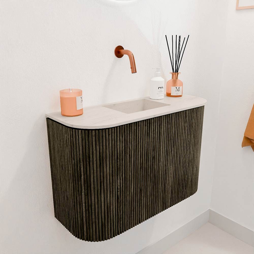 Mondiaz Toiletmeubel Joya Dlux Shadow - 63.2 cm - Wastafel FAYE Meli - Zonder kraangat(en) - Solid Surface - Met spoelbak Midden
