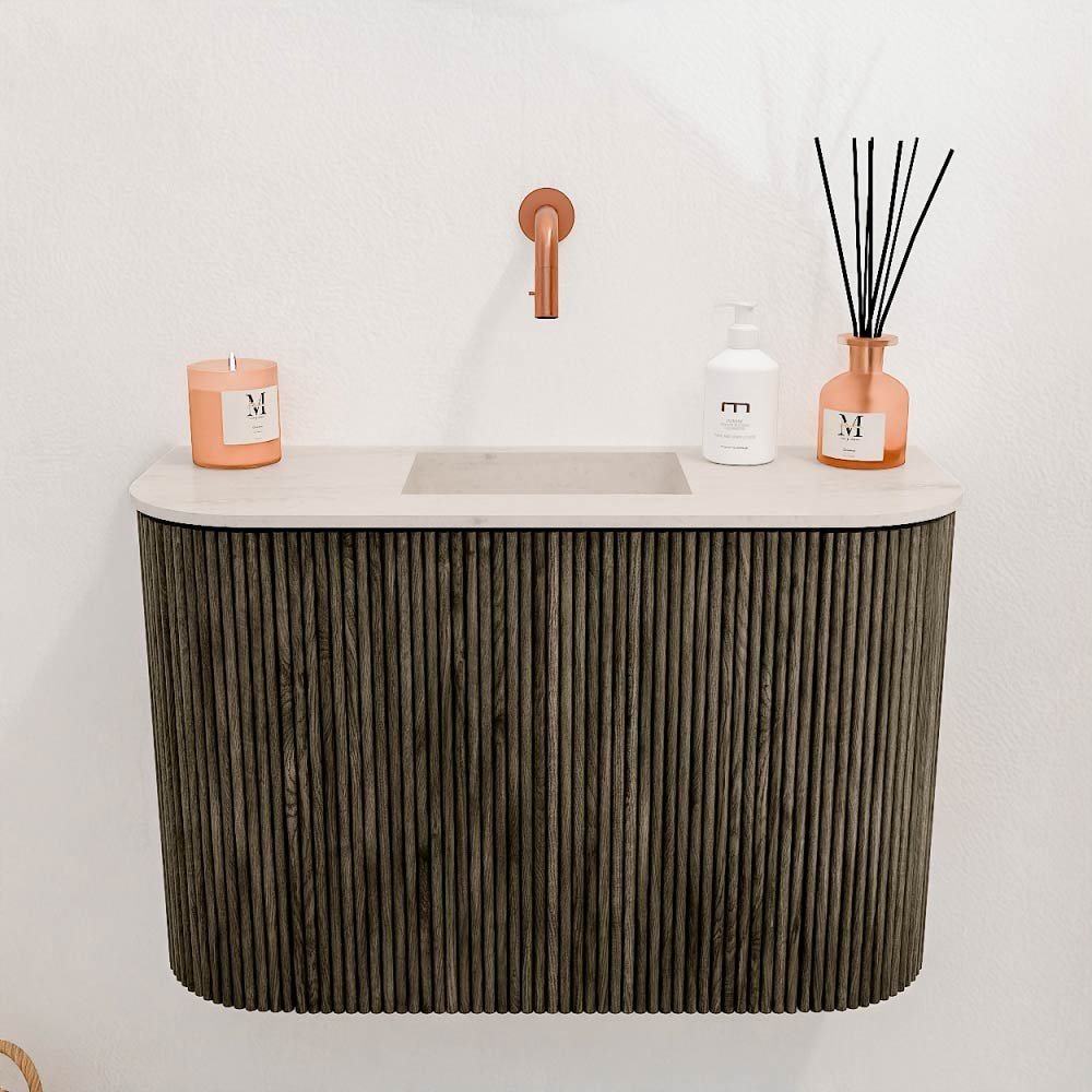 Mondiaz Toiletmeubel Joya Dlux Shadow - 63.2 cm - Wastafel FAYE Meli - Zonder kraangat(en) - Solid Surface - Met spoelbak Midden - Afbeelding 2