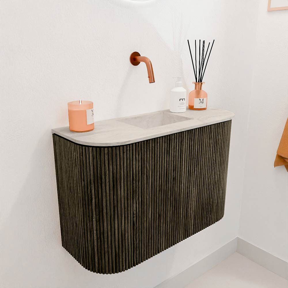 Mondiaz Toiletmeubel Joya Dlux Shadow - 63.2 cm - Wastafel FAYE Ostra - Zonder kraangat(en) - Solid Surface - Met spoelbak Midden
