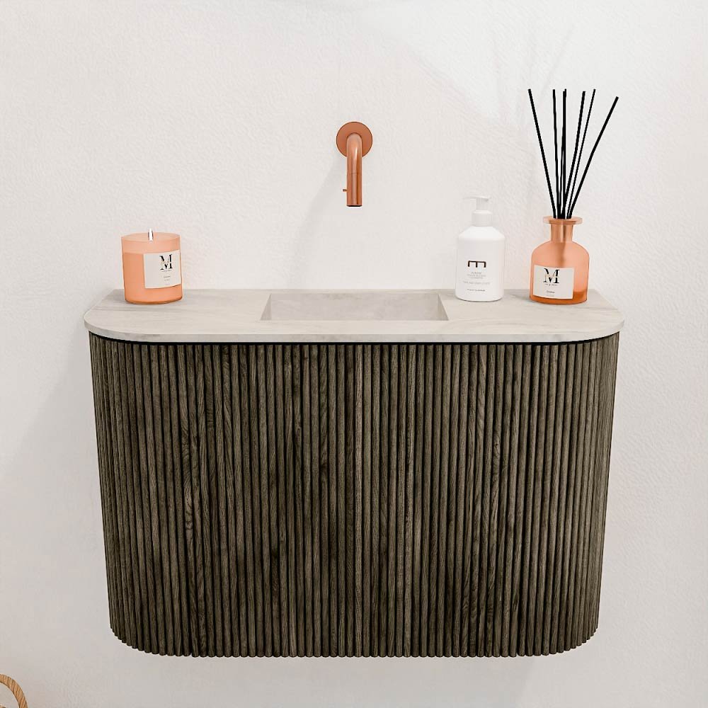 Mondiaz Toiletmeubel Joya Dlux Shadow - 63.2 cm - Wastafel FAYE Ostra - Zonder kraangat(en) - Solid Surface - Met spoelbak Midden - Afbeelding 2