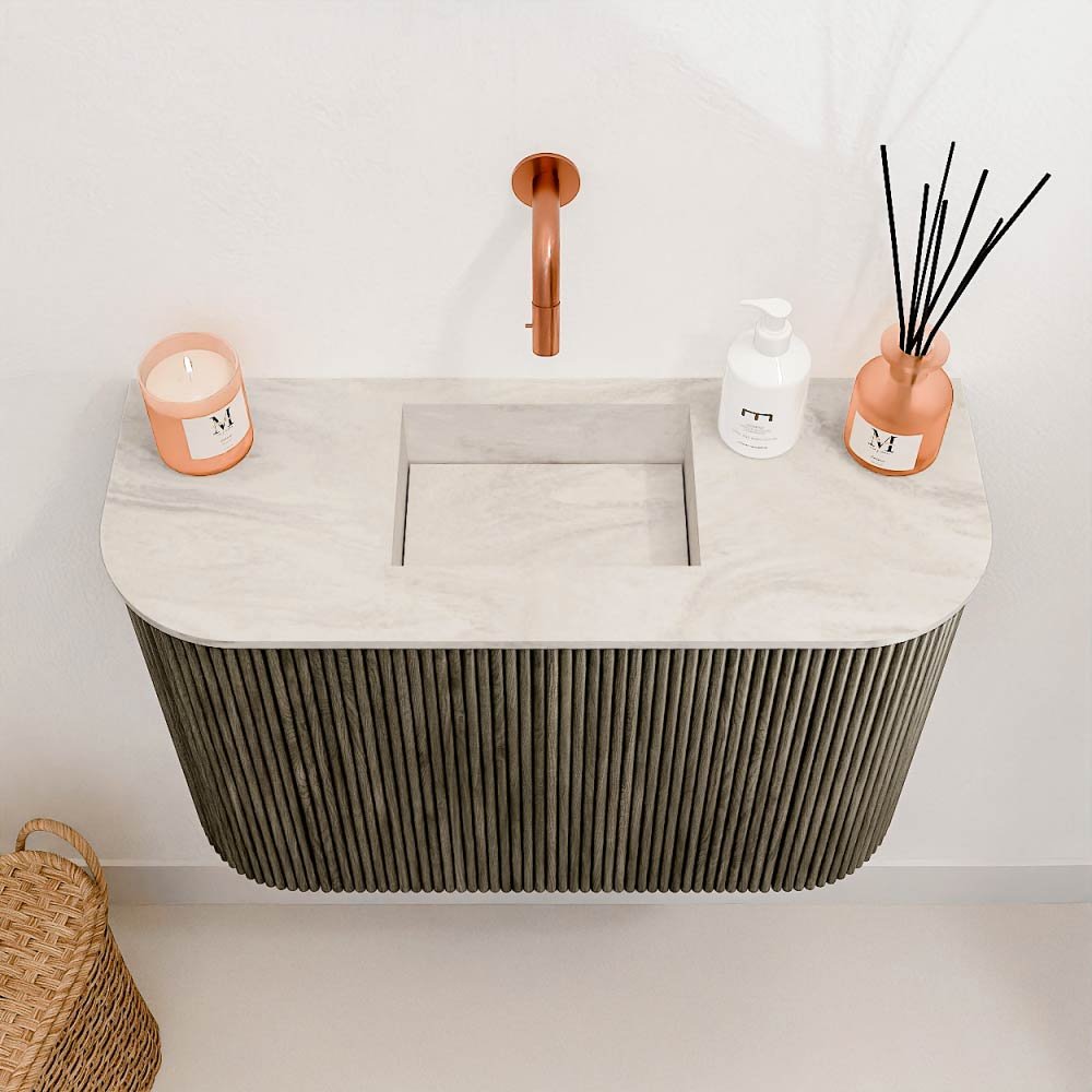 Mondiaz Toiletmeubel Joya Dlux Shadow - 63.2 cm - Wastafel FAYE Ostra - Zonder kraangat(en) - Solid Surface - Met spoelbak Midden - Afbeelding 3