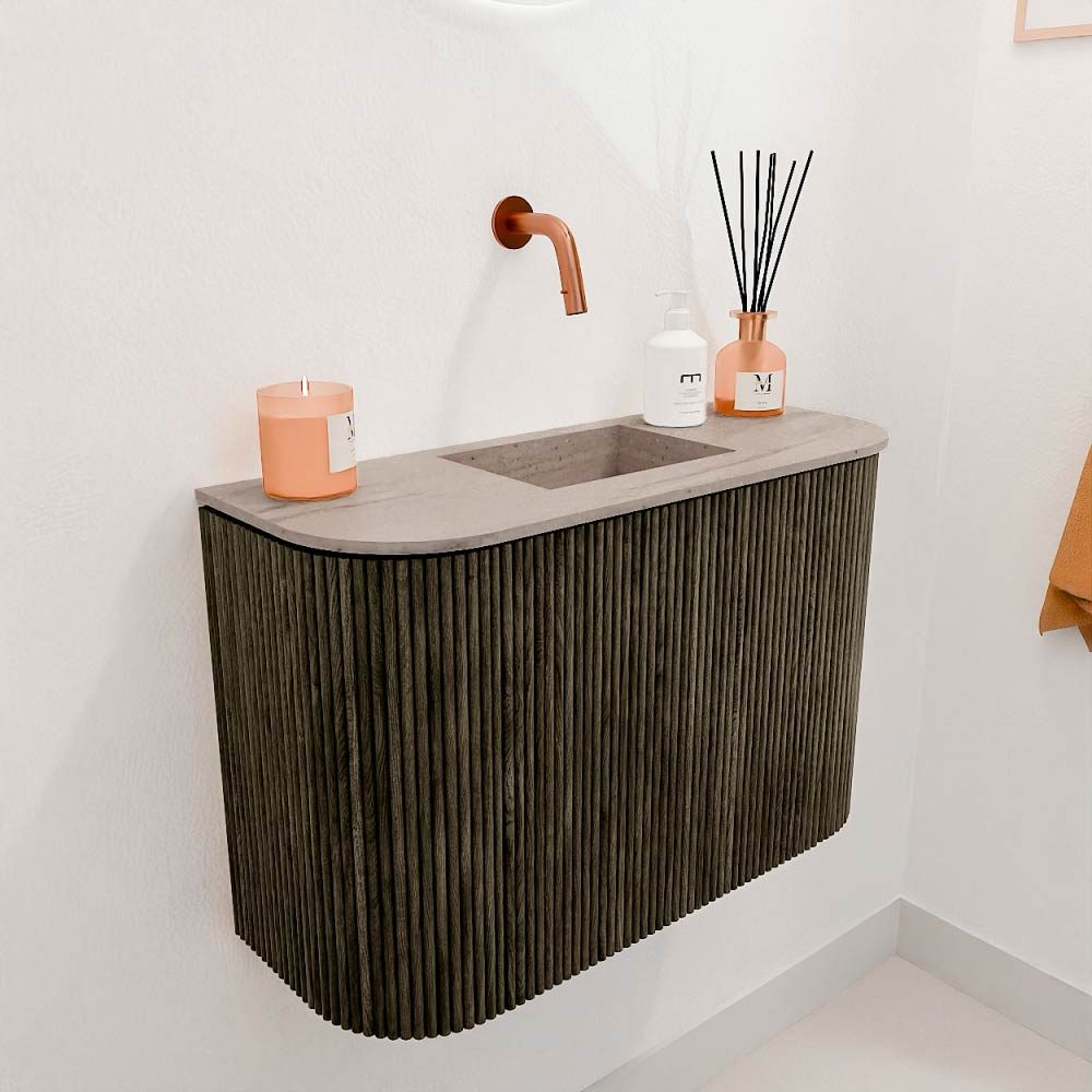 Mondiaz Toiletmeubel Joya Dlux Shadow - 63.2 cm - Wastafel FAYE Saba - Zonder kraangat(en) - Solid Surface - Met spoelbak Midden