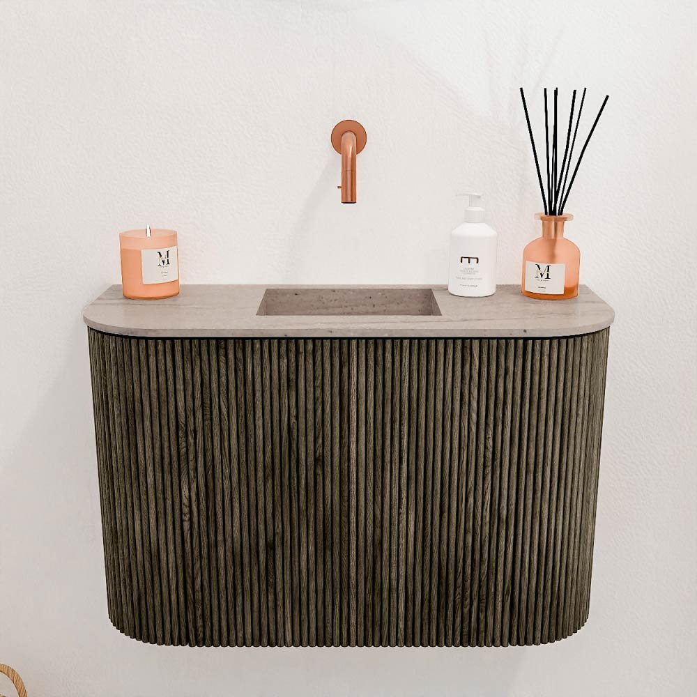 Mondiaz Toiletmeubel Joya Dlux Shadow - 63.2 cm - Wastafel FAYE Saba - Zonder kraangat(en) - Solid Surface - Met spoelbak Midden - Afbeelding 2
