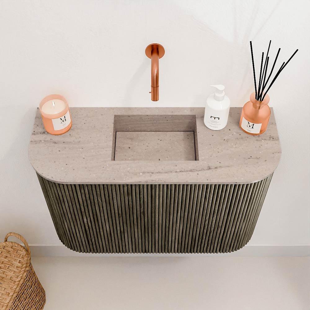 Mondiaz Toiletmeubel Joya Dlux Shadow - 63.2 cm - Wastafel FAYE Saba - Zonder kraangat(en) - Solid Surface - Met spoelbak Midden - Afbeelding 3