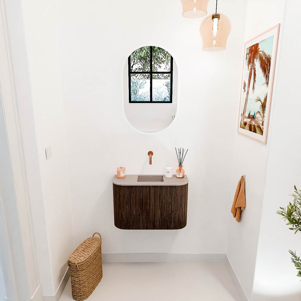 Mondiaz Toiletmeubel Joya Dlux Walnut - 63.2 cm - Wastafel FAYE Saba - Zonder kraangat(en) - Solid Surface - Met spoelbak Midden - Afbeelding 4