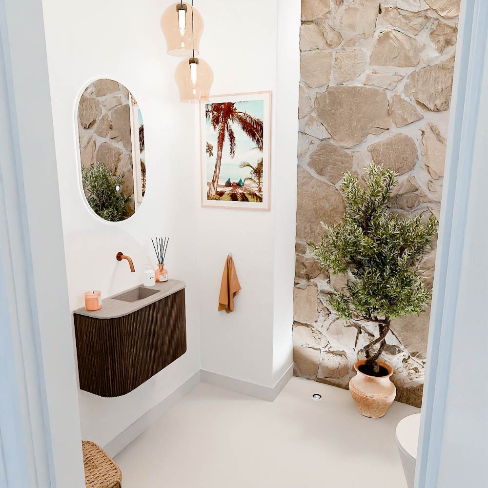 Mondiaz Toiletmeubel Joya Dlux Walnut - 63.2 cm - Wastafel FAYE Saba - Zonder kraangat(en) - Solid Surface - Met spoelbak Midden - Afbeelding 5