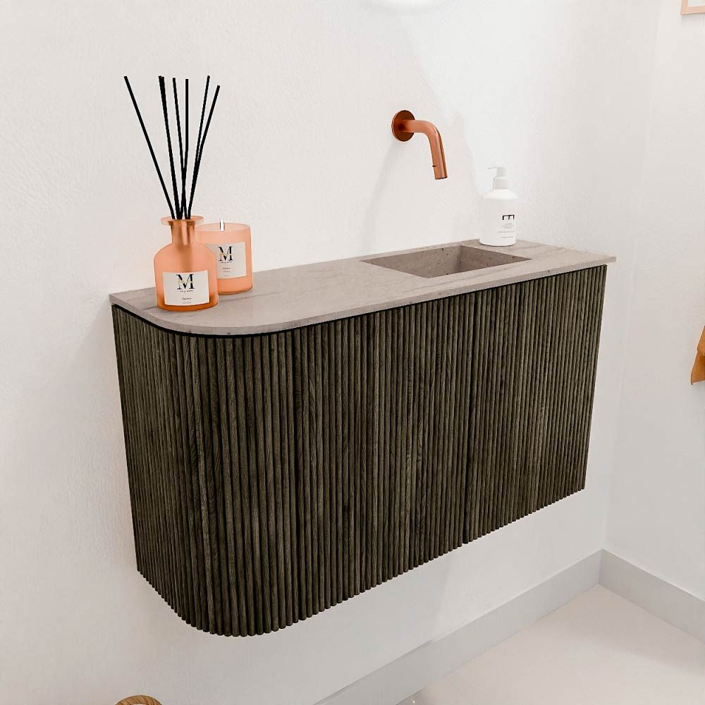 Mondiaz Toiletmeubel Joya Dlux Shadow - 71.6 cm - Wastafel FAYE Saba - Zonder kraangat(en) - Solid Surface - Met spoelbak Rechts