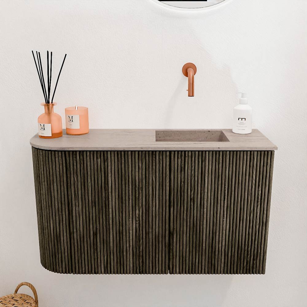 Mondiaz Toiletmeubel Joya Dlux Shadow - 71.6 cm - Wastafel FAYE Saba - Zonder kraangat(en) - Solid Surface - Met spoelbak Rechts - Afbeelding 2