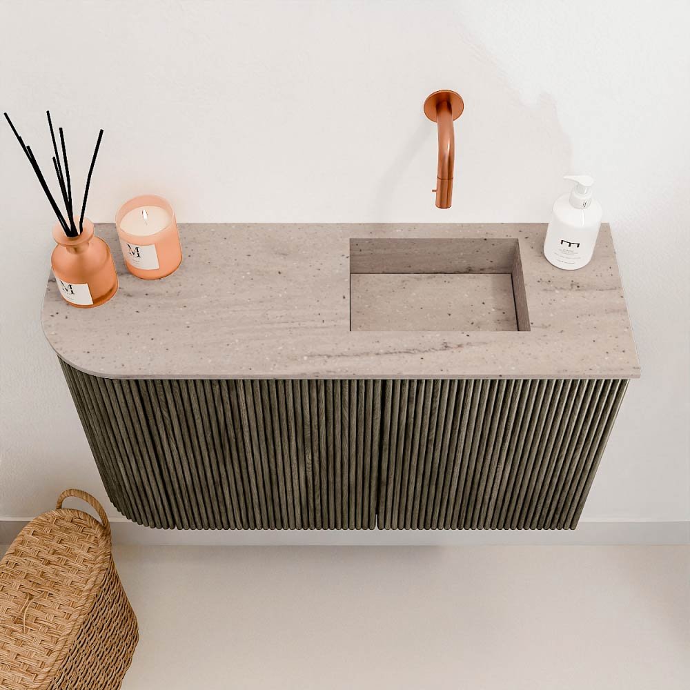 Mondiaz Toiletmeubel Joya Dlux Shadow - 71.6 cm - Wastafel FAYE Saba - Zonder kraangat(en) - Solid Surface - Met spoelbak Rechts - Afbeelding 3