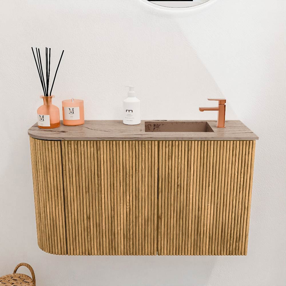 Mondiaz Toiletmeubel Joya Dlux Oak - 71.6 cm - Wastafel FAYE Arena - 1 kraangat - Solid Surface - Met spoelbak Rechts - Afbeelding 2
