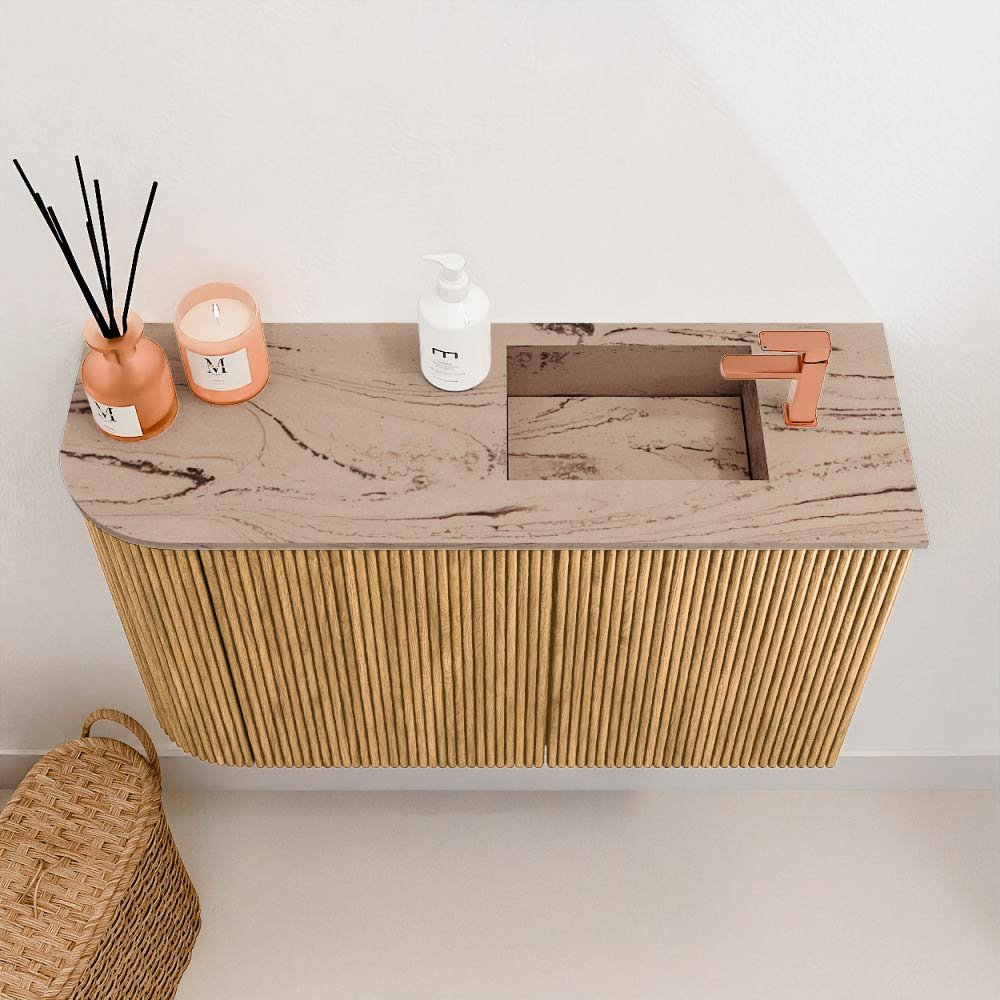 Mondiaz Toiletmeubel Joya Dlux Oak - 71.6 cm - Wastafel FAYE Arena - 1 kraangat - Solid Surface - Met spoelbak Rechts - Afbeelding 3