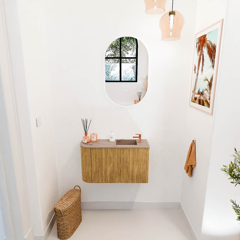 Mondiaz Toiletmeubel Joya Dlux Oak - 71.6 cm - Wastafel FAYE Arena - 1 kraangat - Solid Surface - Met spoelbak Rechts - Afbeelding 4
