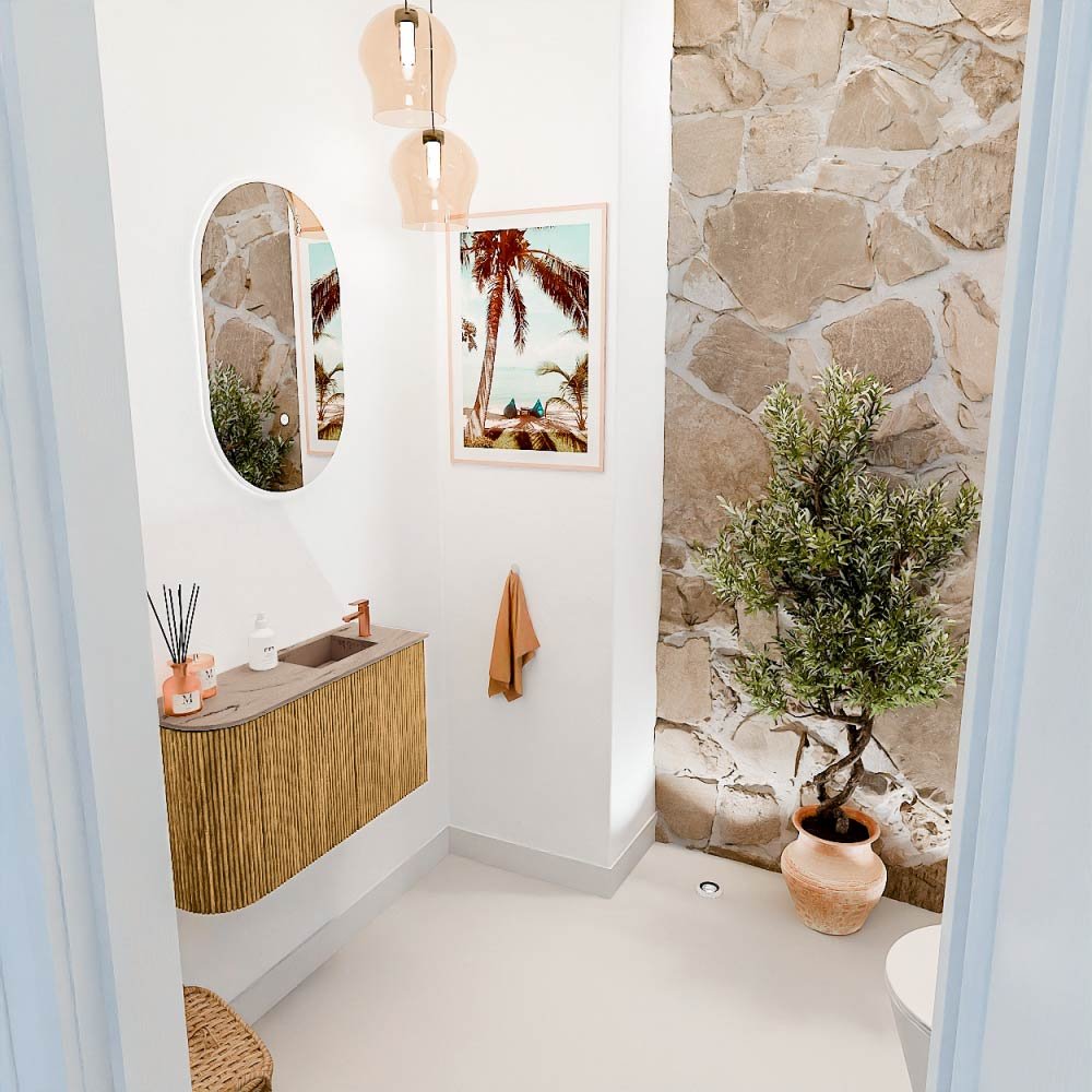 Mondiaz Toiletmeubel Joya Dlux Oak - 71.6 cm - Wastafel FAYE Arena - 1 kraangat - Solid Surface - Met spoelbak Rechts - Afbeelding 5