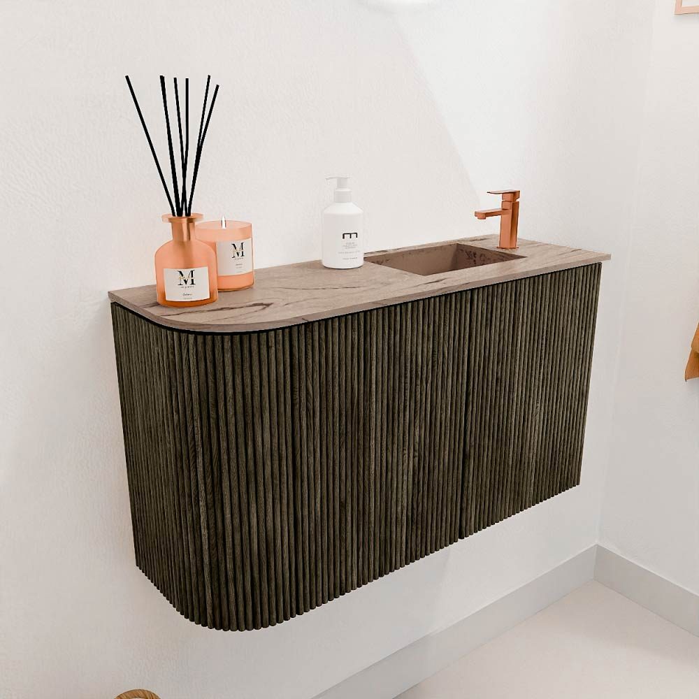 Mondiaz Toiletmeubel Joya Dlux Shadow - 71.6 cm - Wastafel FAYE Arena - 1 kraangat - Solid Surface - Met spoelbak Rechts