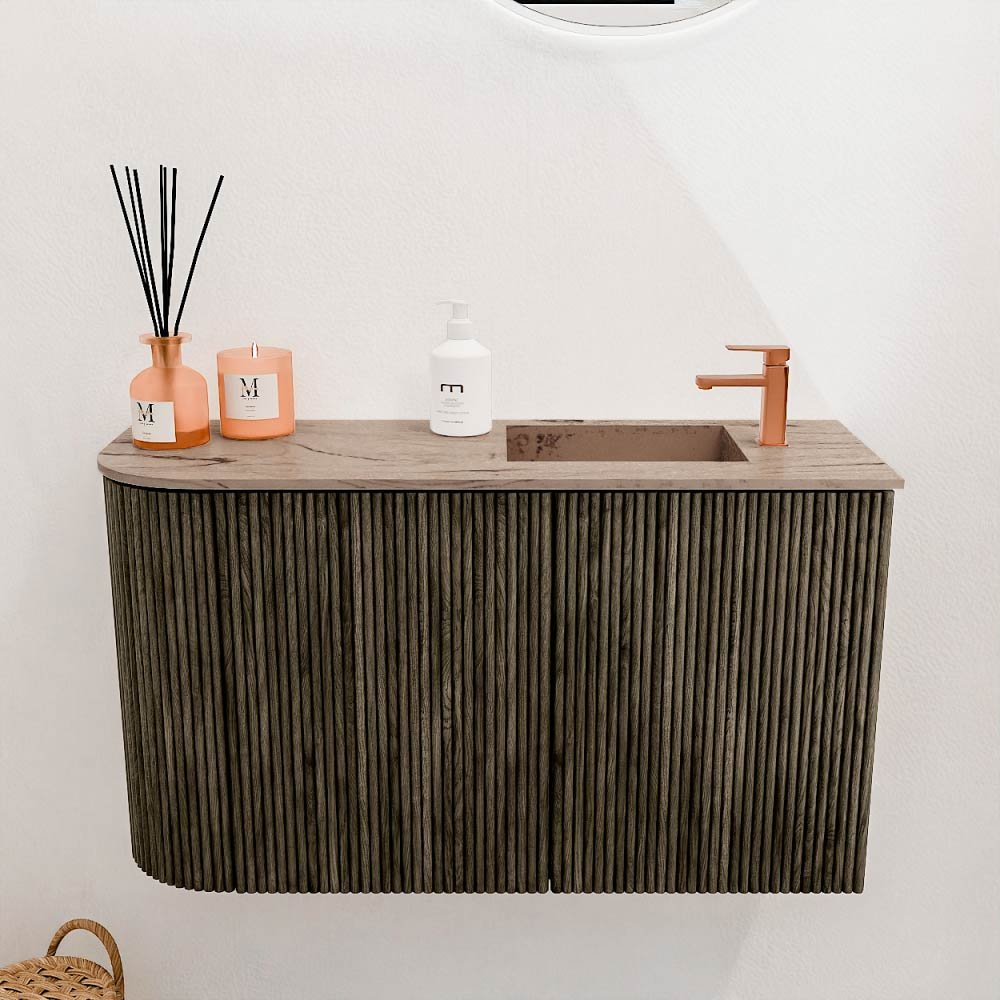 Mondiaz Toiletmeubel Joya Dlux Shadow - 71.6 cm - Wastafel FAYE Arena - 1 kraangat - Solid Surface - Met spoelbak Rechts - Afbeelding 2